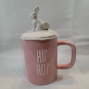 Hip Hop Pink Rabbit Ceramic Mug with Bunny Lid Easter Gift NEW